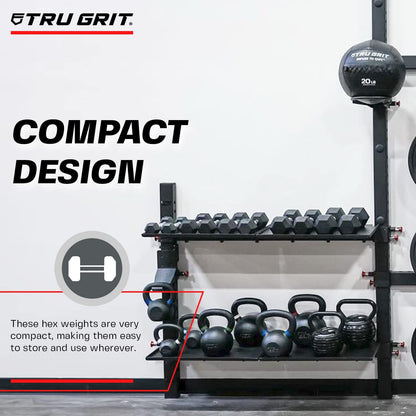 Hex Elite TPR Dumbbells - Rubber Dumbbells Designed with Chrome-Plated Steel Handles, TPU Heads, and Hexagon-Shaped Rubber-Encased Ends