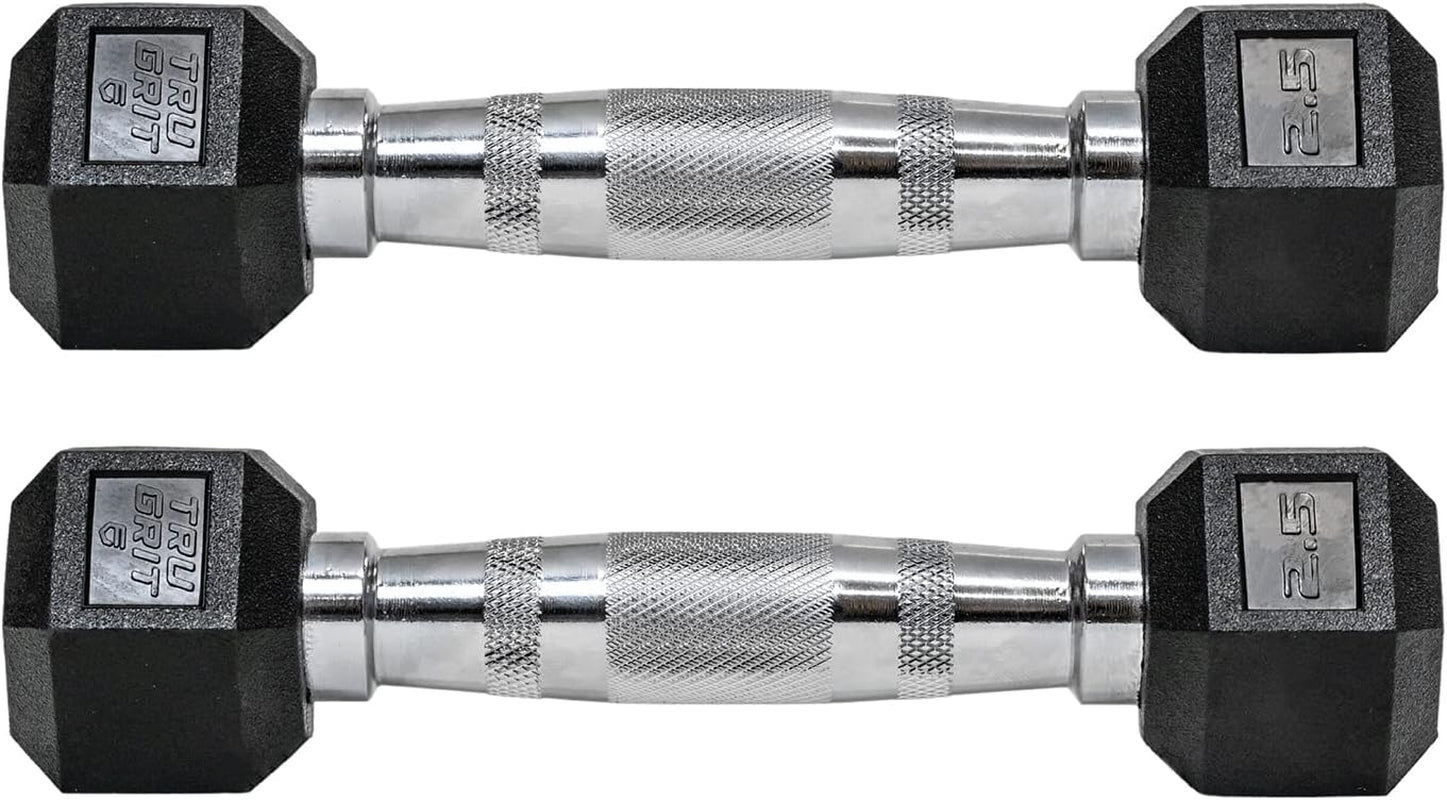 Hex Elite TPR Dumbbells - Rubber Dumbbells Designed with Chrome-Plated Steel Handles, TPU Heads, and Hexagon-Shaped Rubber-Encased Ends