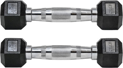 Hex Elite TPR Dumbbells - Rubber Dumbbells Designed with Chrome-Plated Steel Handles, TPU Heads, and Hexagon-Shaped Rubber-Encased Ends