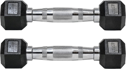 Hex Elite TPR Dumbbells - Rubber Dumbbells Designed with Chrome-Plated Steel Handles, TPU Heads, and Hexagon-Shaped Rubber-Encased Ends