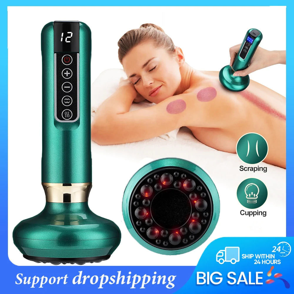 Electric Cupping Massager Vacuum Suction Cup Guasha anti Cellulite Beauty Health Scraping Infrared Heat Slimming Massage Therapy